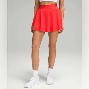 Lululemon Carnation Red high rise long  Court Rival tennis skirt